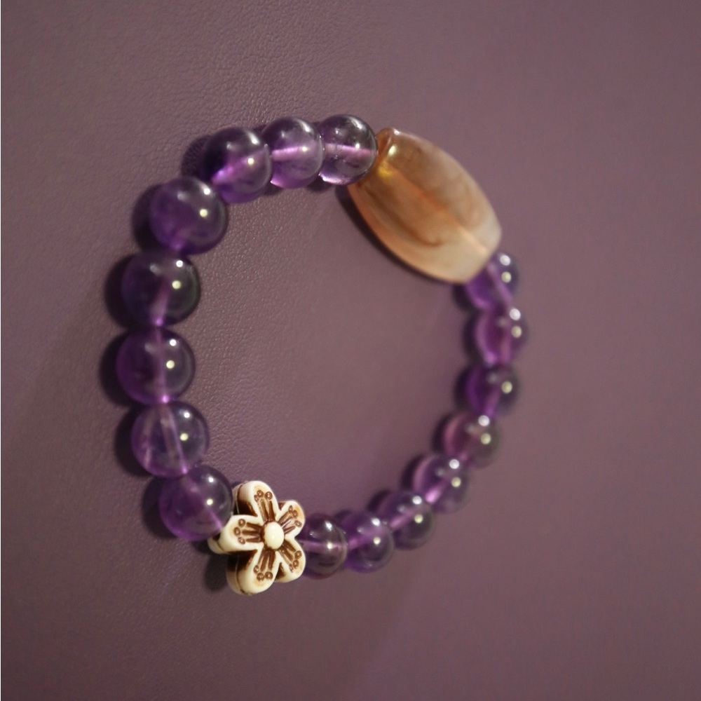 Purple Beaded Bracelet with Flower Charm
